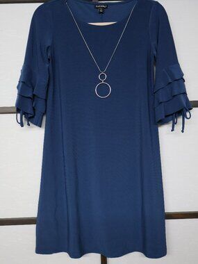 Roz & Ali Turquoise Teal Dress Size S w/ Original Silver Necklace